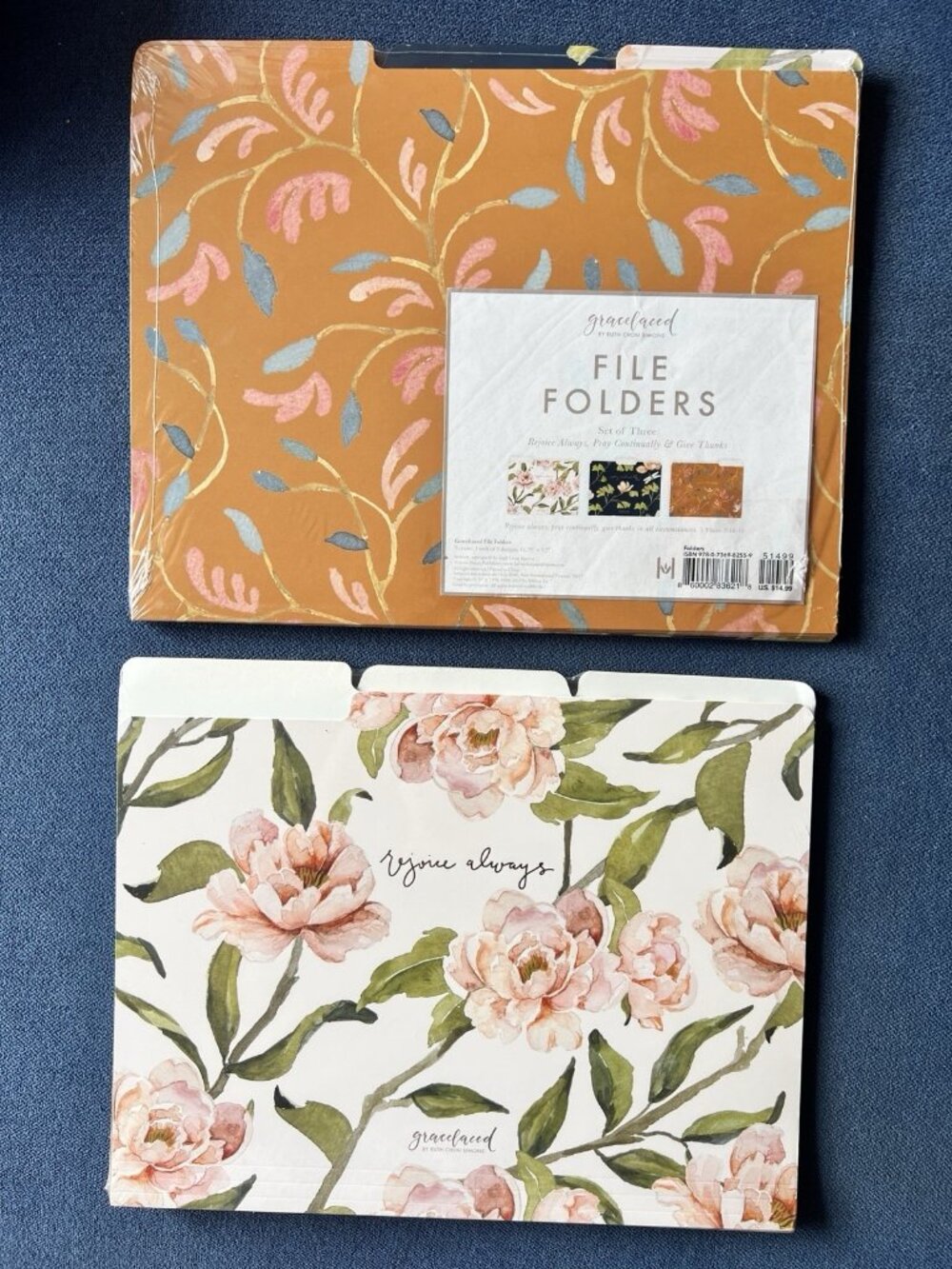 S/9 GraceLaced FILE FOLDERS Rejoice Pray Give Elegant Office Organization Floral